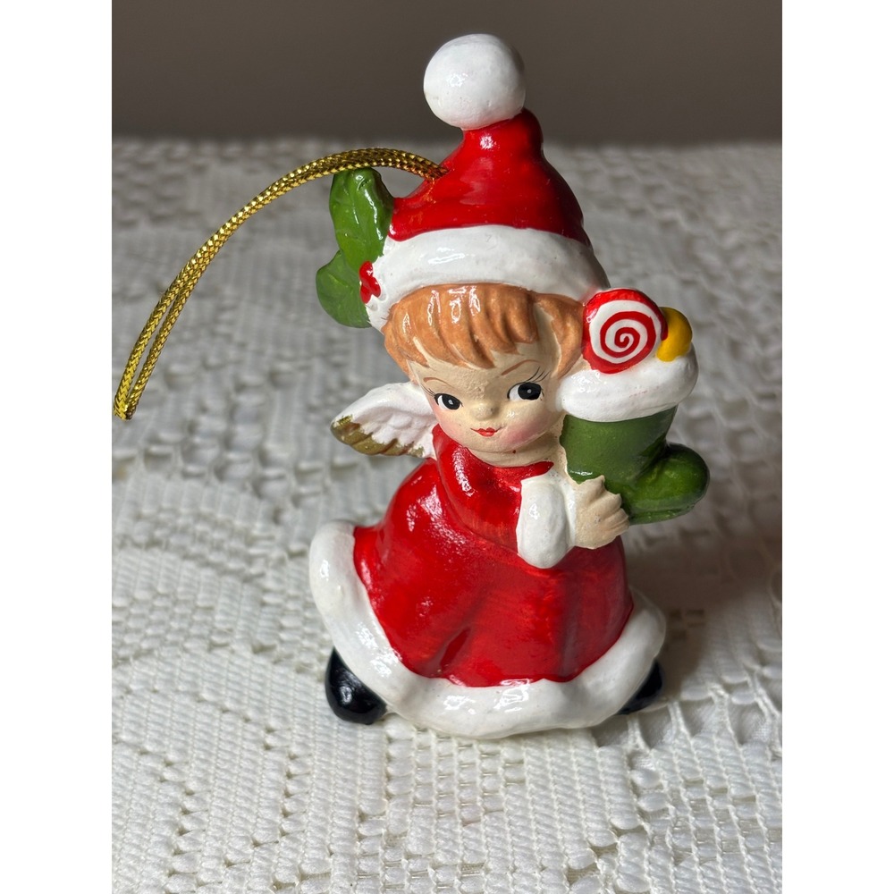 1950's MCM Christmas Angel Ornament Ceramic Japan Mid Century Kitsch Stocking